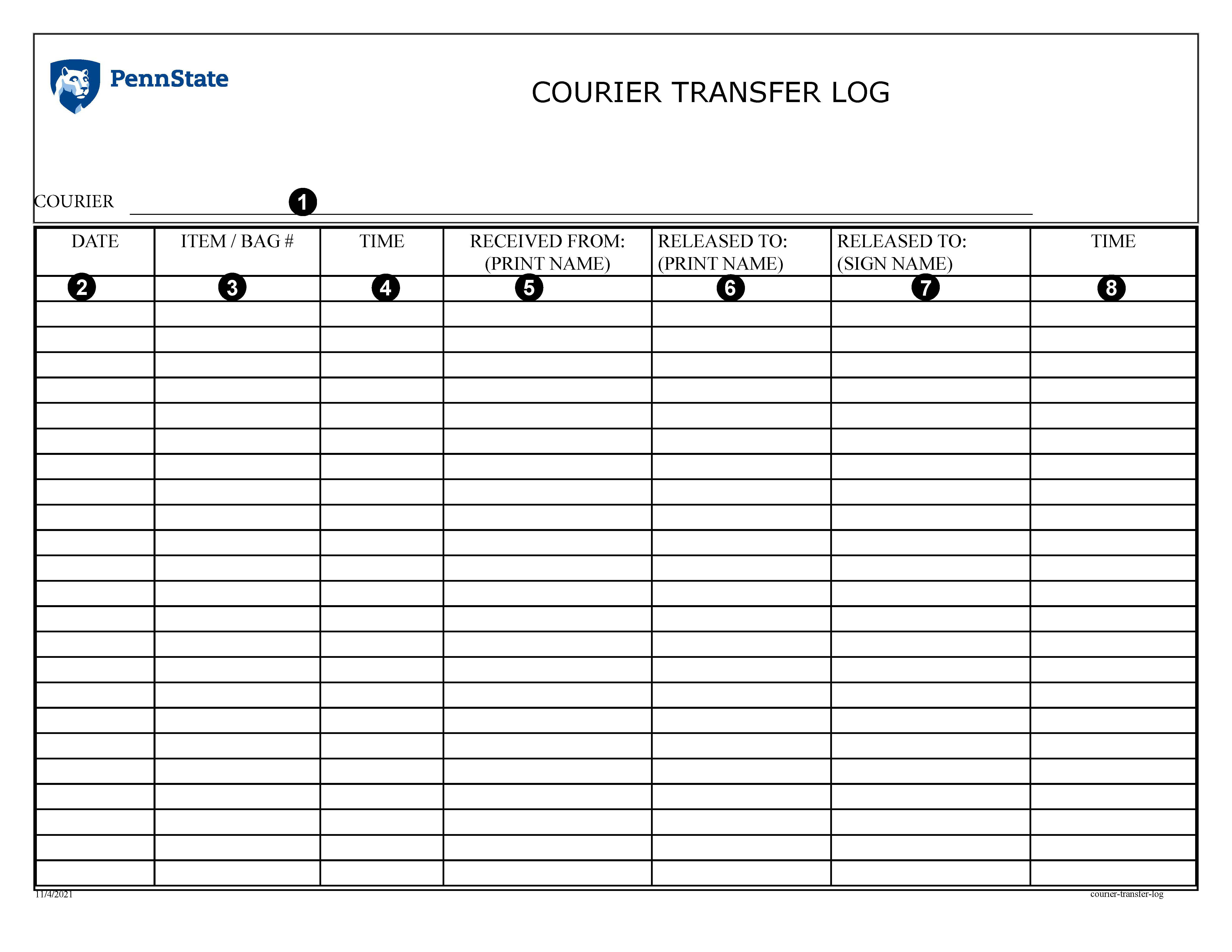 Image of Courier Transfer Log